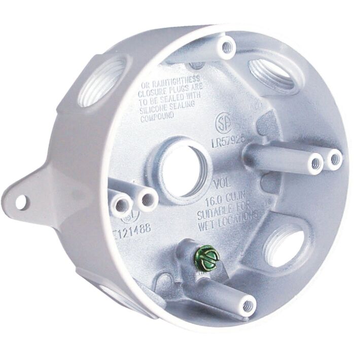 Bell 4 In. 5-Outlet 1/2 In. White Weatherproof Outdoor Round Box