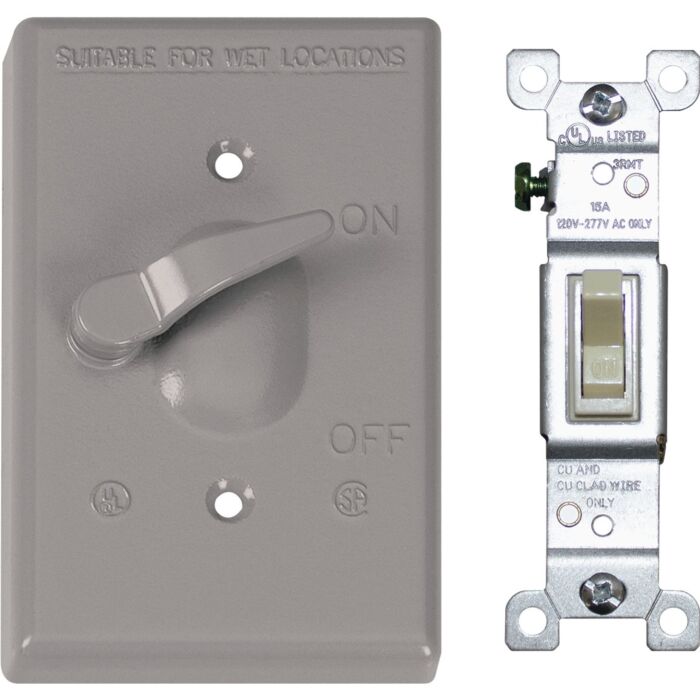 Bell Southwire Single Toggle Vertical Mount Gray Weatherproof Cover with Single Pole 15A Switch