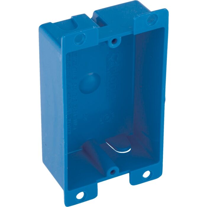 Gardner Bender One-Gang Old Work Outlet Box, Volume 8 Cubic Inches, Length 3-5/8 Inches, Width 2-3/8 Inches, Depth 1-1/4 Inches, Color Blue, Material PVC, Mounting Means Mounting Ears