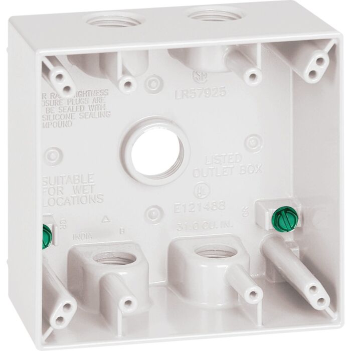 Southwire 2-Gang 5-Hole Weatherproof Junction Box (White) 1/2 in. npt