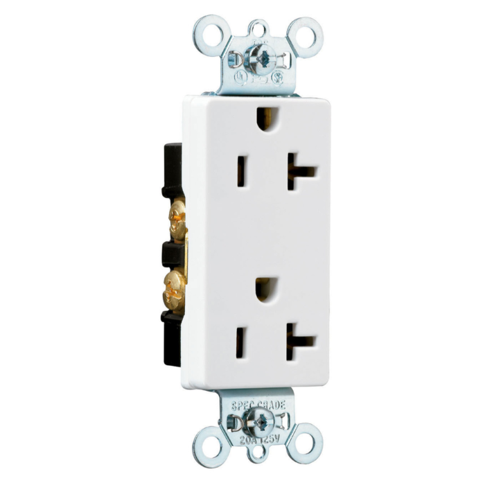 Pass & Seymour 20A 125V Heavy Duty Spec-Grade Decorator Duplex Receptacle, Back and Side Wire, White
