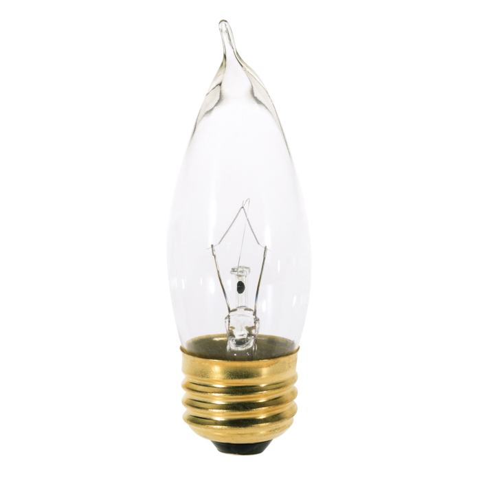 Satco 25 Watt CA10 Incandescent - Clear - 1500 Average rated hours - 210 Lumens - Medium base - 120 Volt - 2-Card