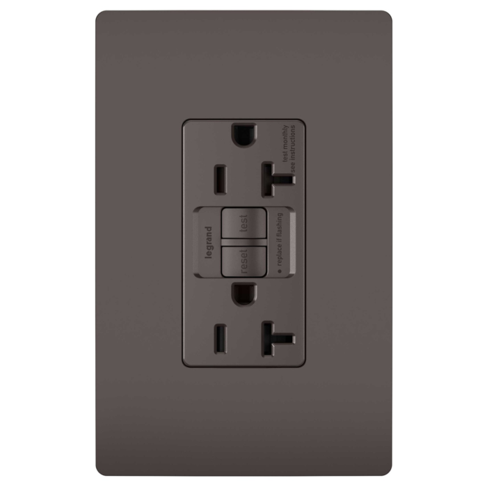 Pass & Seymour radiant® Tamper-Resistant 20A Duplex Self-Test GFCI Receptacle with SafeLock® Protection, Brown
