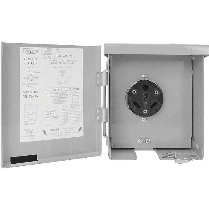 Connecticut Electric PS-13-HR Power Outlet, 30 A, Steel
