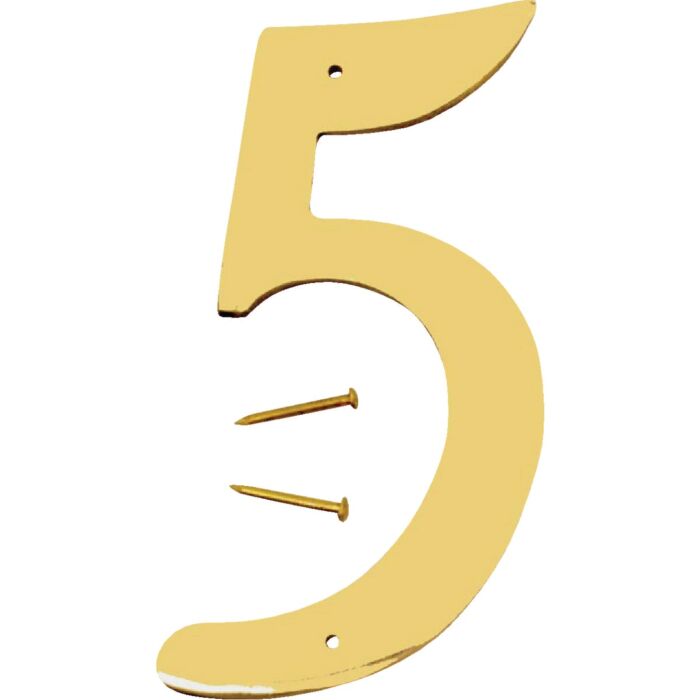 HY-KO Hy-Ko 4 In. Polished Brass House Number Five