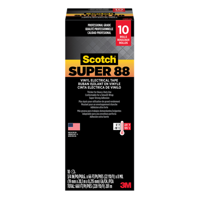 3M Scotch® Super 88 Vinyl Electrical Tape, 6143-BA-10, 3/4 in x 66 ft x 0.008 in (19 mm x 20,1 m x 0,215 mm), 10/case