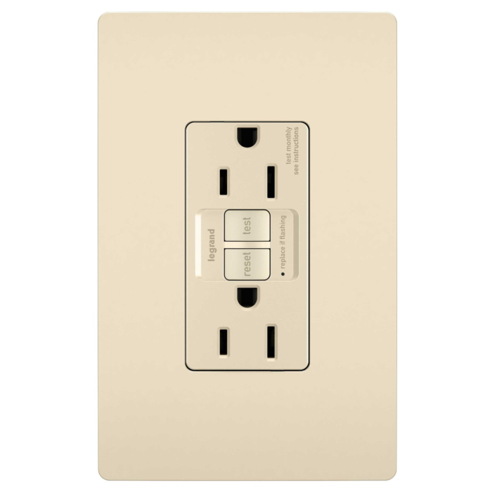 Pass & Seymour radiant® 15A Duplex Self-Test GFCI Receptacles with SafeLock® Protection, Light Almond