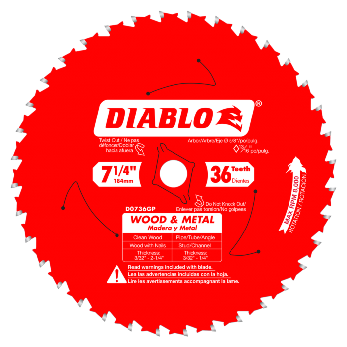 7-1/4 in. x 36 Tooth Wood & Metal Carbide Saw Blade