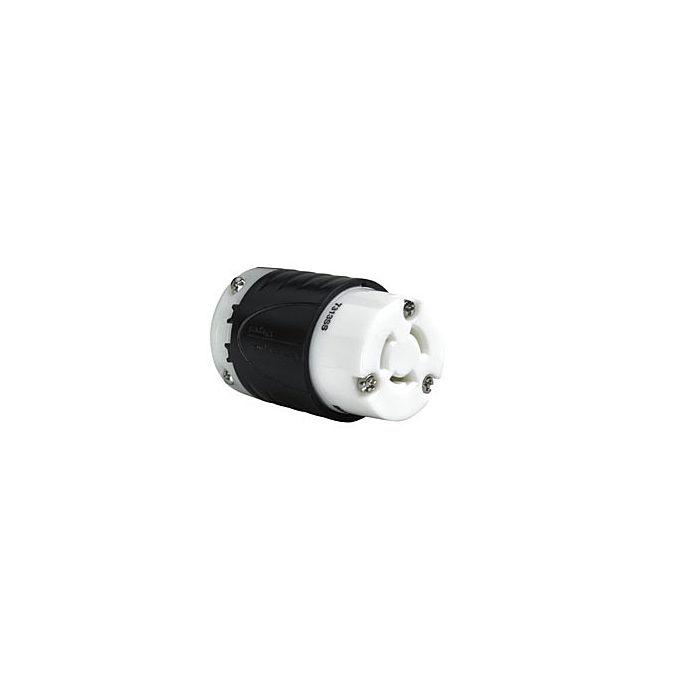 Pass & Seymour Turnlok® Industrial Spec Grade 20A Non-NEMA 3-Wire Connector, Black Back, White Front Body