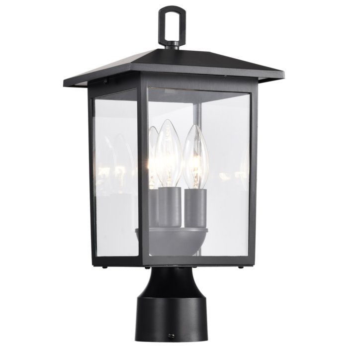 Satco Jamesport Collection Outdoor 15 inch Post Light Pole Lantern - Matte Black with Clear Glass
