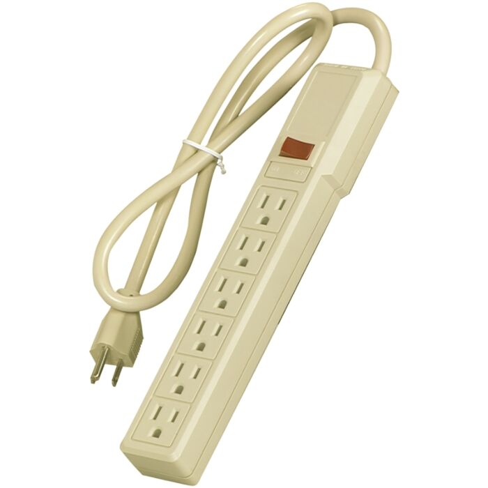 Eaton Cooper Wiring 1136V Power Strip, 14/3 AWG Cable, 3 ft L Cable, 6 -Socket, 15 A, 125 V, Ivory