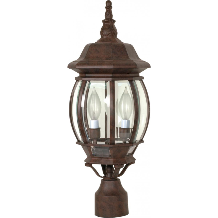 Satco Central Park - 3 Light 21" Post Lantern with Clear Beveled Glass - Old Bronze Finish