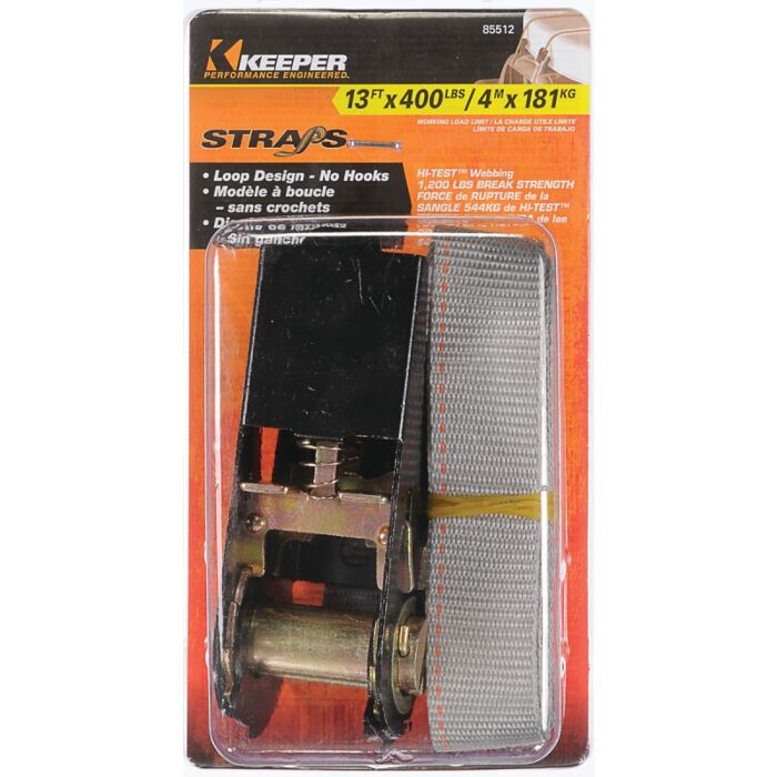 Keeper 85512 Tie-Down, 1 in W, 13 ft L, Polyester, Gray, 400 lb