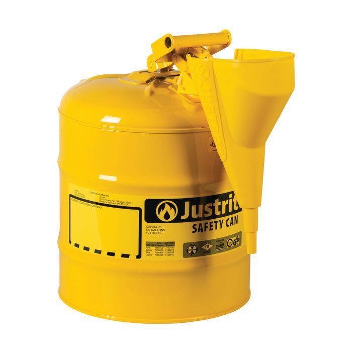 Justrite 5 Gallon Steel Safety Can for Diesel, Type I, Funnel