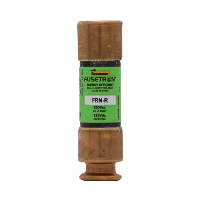 Bussmann Eaton Bussmann series FRN-R fuse, 15 A, Dual, Class RK5, Non-indicating, Ferrule end x ferrule end, 8 sec at 500%, 200 kAIC at 250 V,20 kAIC at 125 Vdc, Standard, 250 V, 125 Vdc