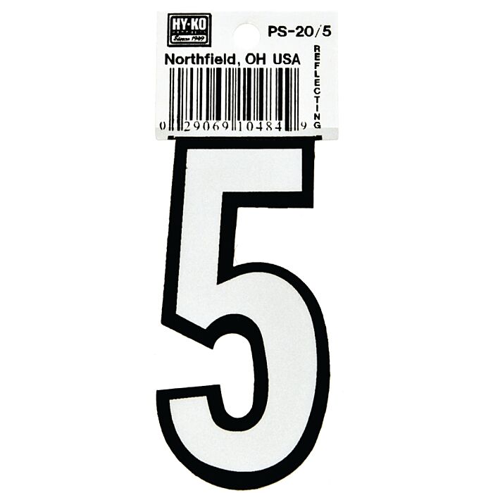 HY-KO Hy-Ko PS-20/5 Reflective Sign, Character: 5, 3-1/4 in H Character, Black/White Character, Vinyl