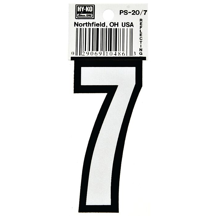 HY-KO Hy-Ko PS-20/7 Reflective Sign, Character: 7, 3-1/4 in H Character, Black/White Character, Vinyl