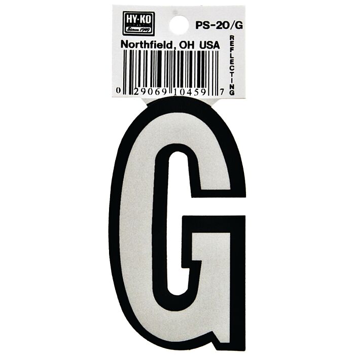 HY-KO Hy-Ko PS-20/G Reflective Letter, Character: G, 3-1/4 in H Character, Black/White Character, Vinyl