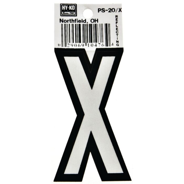 HY-KO Hy-Ko PS-20/X Reflective Letter, Character: X, 3-1/4 in H Character, Black/White Character, Vinyl
