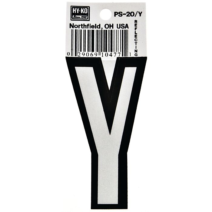 HY-KO Hy-Ko PS-20/Y Reflective Letter, Character: Y, 3-1/4 in H Character, Black/White Character, Vinyl