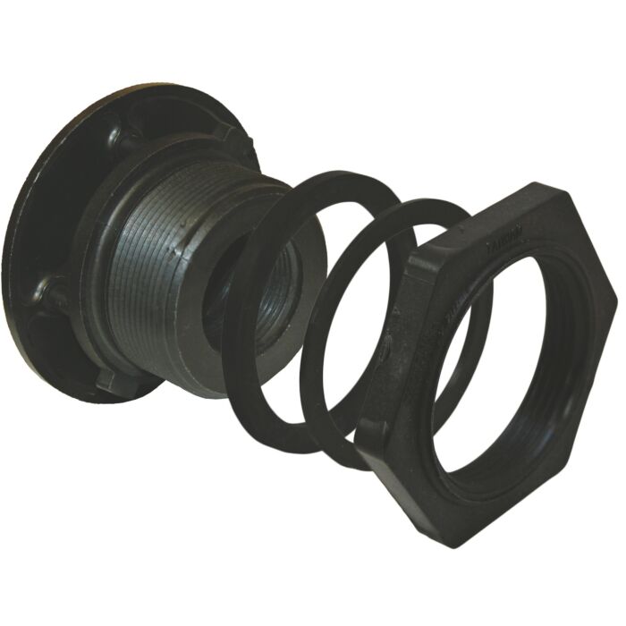 Norwesco 1-1/4" Anti-Vortex Double Threaded Polypropylene Bulkhead Tank Fitting