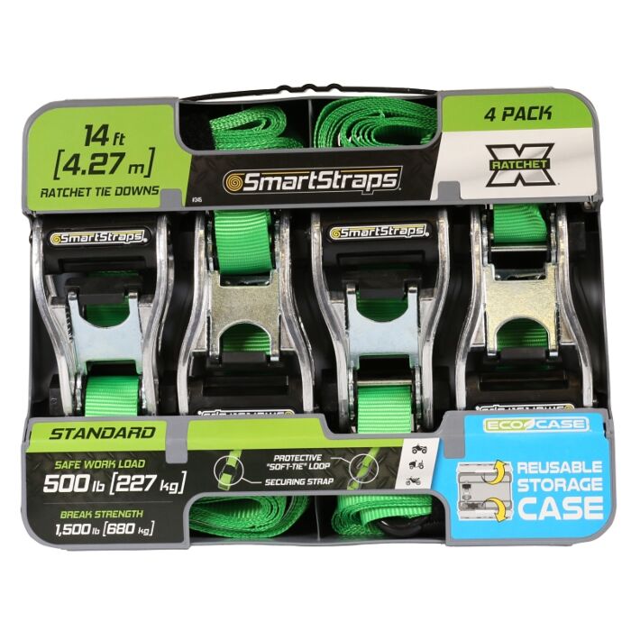 SmartStrap 345 Tie-Down, 1 in W, 14 ft L, Polyester, Green, 500 lb
