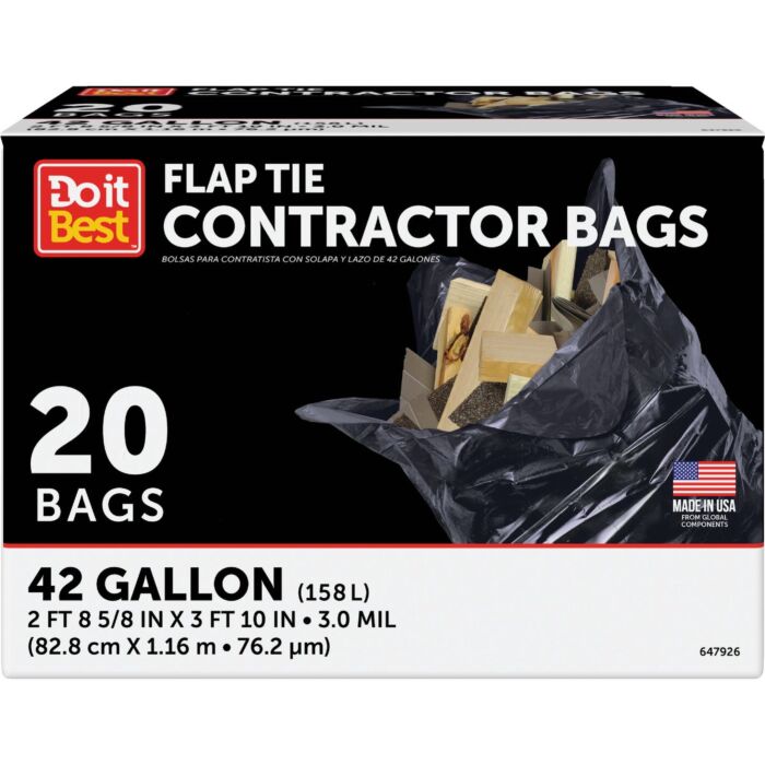 Do It Best Flap Tie Contractor Trash Bag (Black - 20pk) 42 Gal