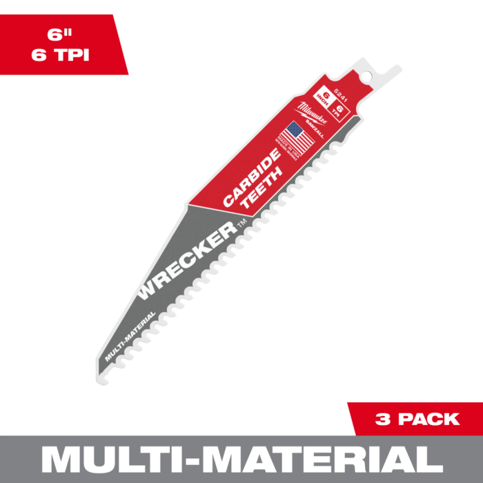 Milwaukee 6" 6 TPI WRECKER™ with Carbide Teeth SAWZALL® Blade for Multi-Material (3 PK)