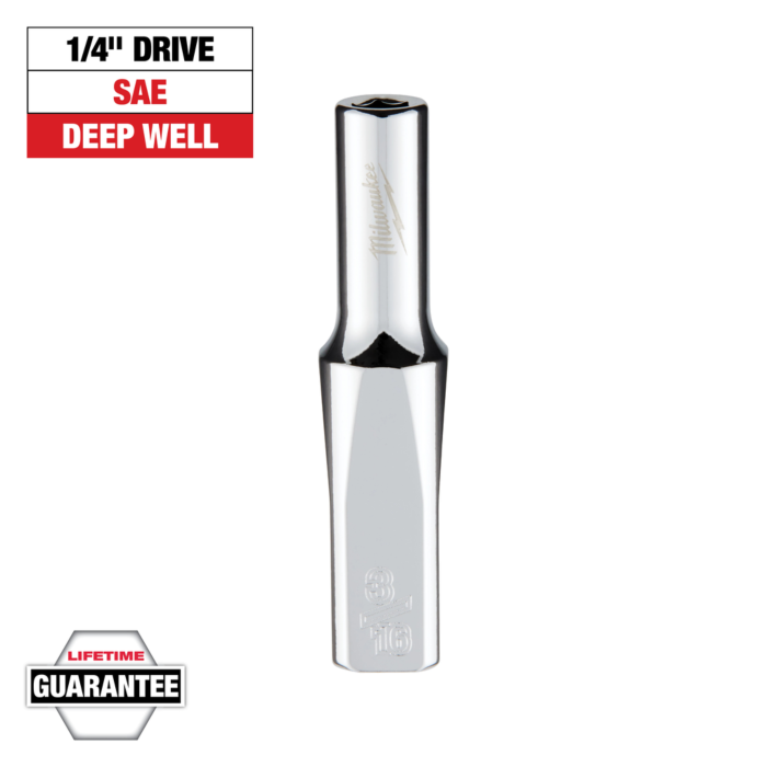 Milwaukee 1/4" Drive 3/16" SAE Deep Socket with FOUR FLAT™ Sides
