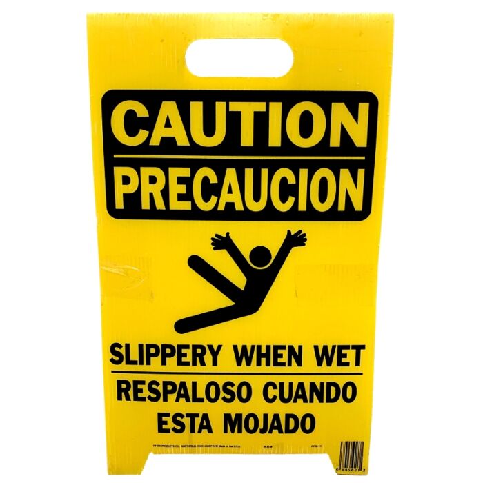 HY-KO Hy-Ko PFS-11 Caution Wet Floor Sign, 12-1/4 in W, Yellow Background, CAUTION SLIPPERY WHEN WET, English and Spanish