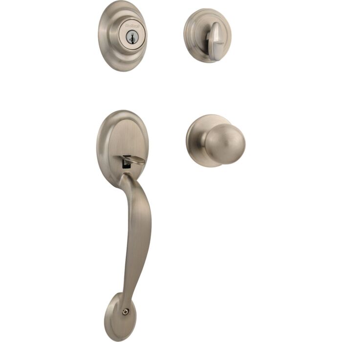 Kwikset Dakota Smartkey Entry Door Handleset with Polo Knob - Satin Nickel