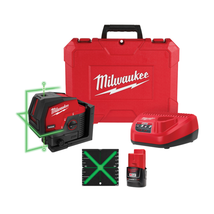 Milwaukee M12™ Green Cross Line & Plumb Points Laser Kit