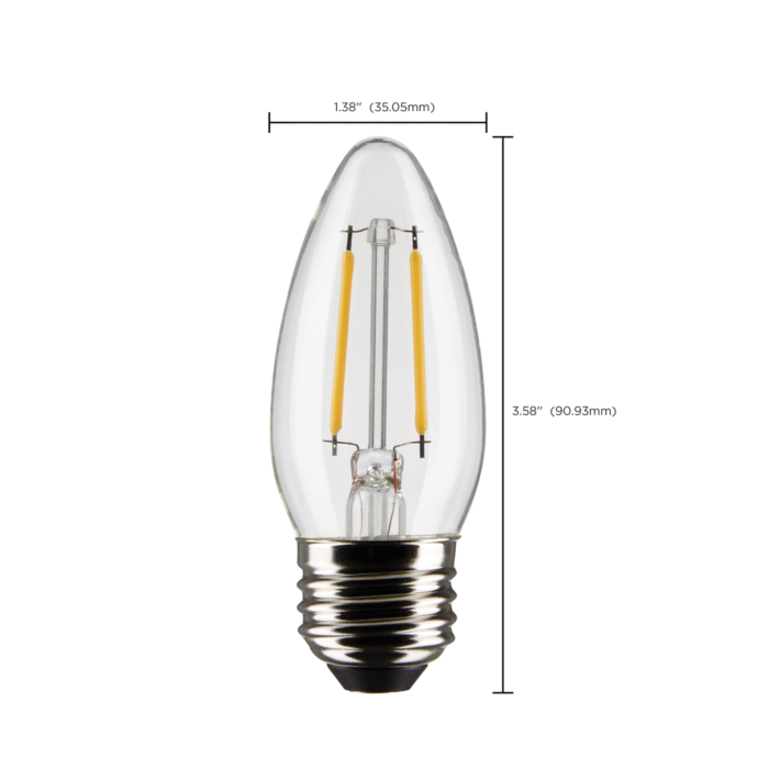 Satco 3 Watt B11 LED Filament - Clear - Medium Base - 2700K - 250 Lumens - 120 Volt - 2-Pack