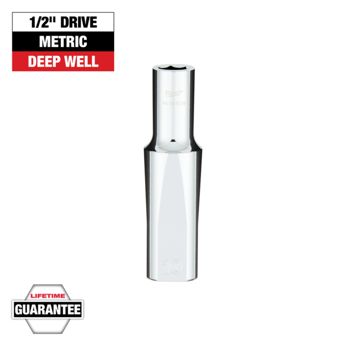Milwaukee 1/2" Drive 10MM Metric 6-Point Deep Socket with FOUR FLAT™ Sides
