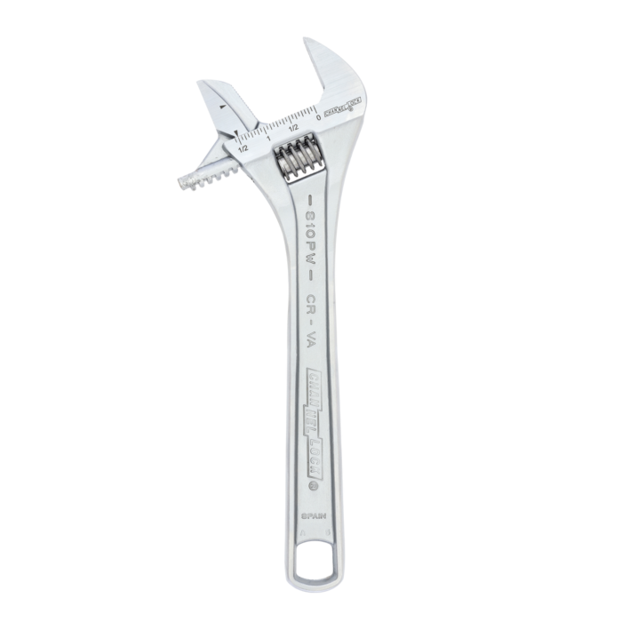 10" Adj Wrench, Reversible Jaw, Wide, Chrome