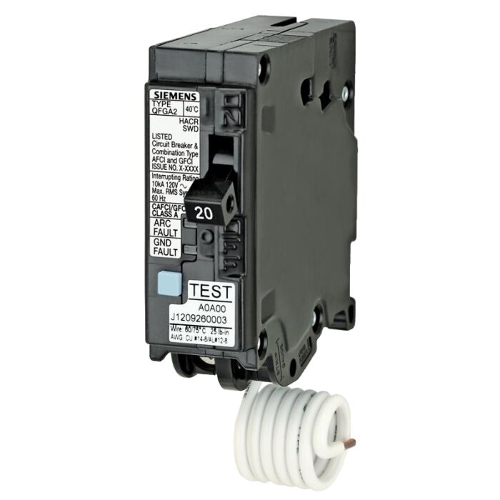 Siemens Q115DF Circuit Breaker, AFCI, GFCI, 15 A, 1 -Pole, 120 V, Instantaneous, Non-Interchangeable Trip, Black