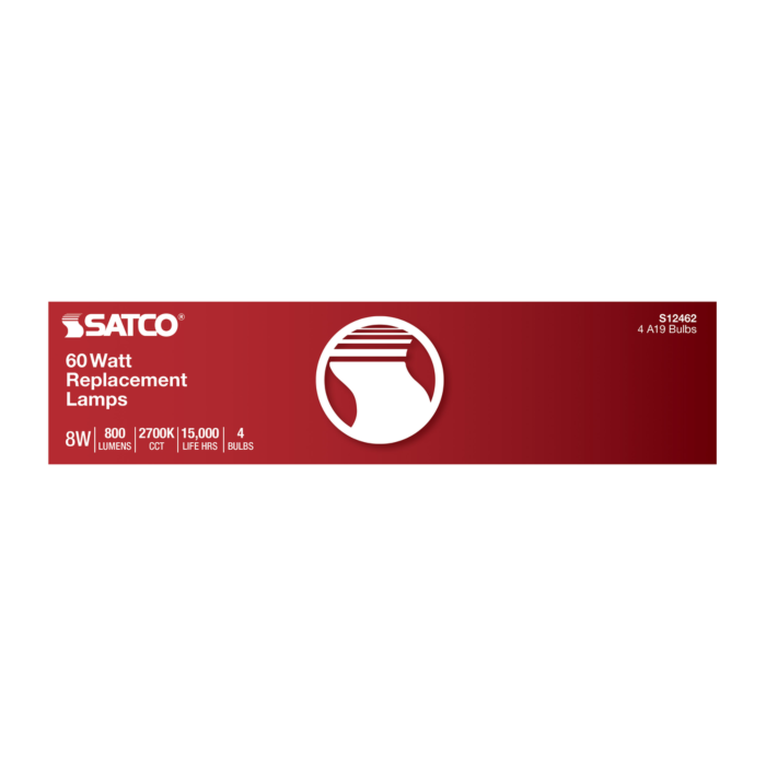 Satco 8 Watt A19 LED Filament - Clear - 2700K - Medium Base - 120 Volt - 4-Pack