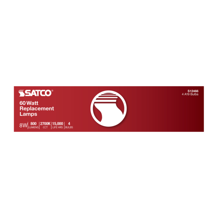 Satco 8 Watt A19 LED Filament - Soft White - 2700K - Medium Base - 120 Volt - 4-Pack