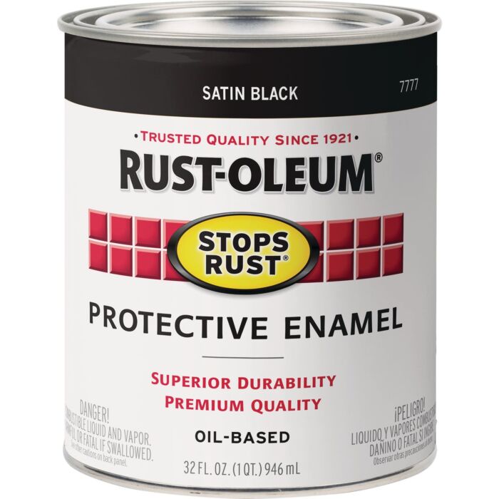 Rust-Oleum Stops Rust Oil Based Satin Protective Rust Control Enamel, Black, 1 Qt.
