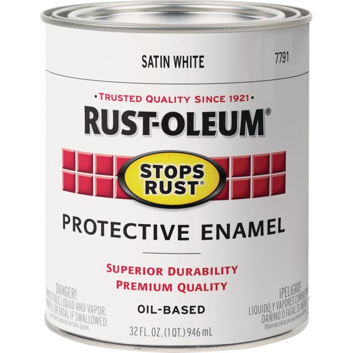 Rust-Oleum Stops Rust Oil Based Satin Protective Rust Control Enamel, White, 1 Qt.