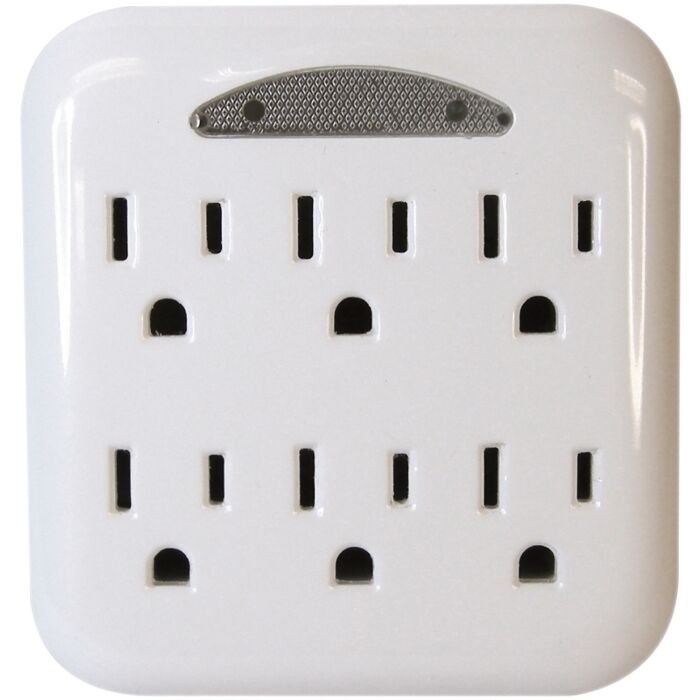 PowerZone OR801105 Outlet Tap, 125 V, 6-Outlet, White