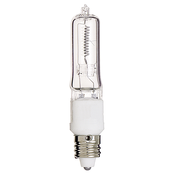Satco 100 Watt - Halogen - T4 - Clear - 2000 Average rated hours - 1700 Lumens - Mini Candelabra base - 120 Volt - Carded
