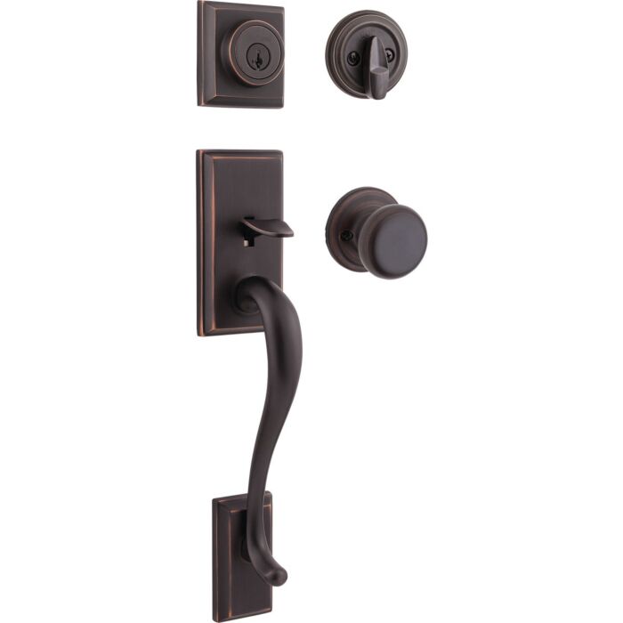 Kwikset SmartKey Venetian Bronze Hawthorne Entry Door Handleset with Juno Knob