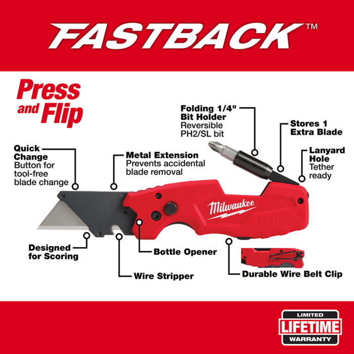 Milwaukee FASTBACK™ 6IN1 Folding Utility Knife