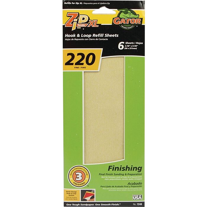 Gator 7249 Refill Sanding Sheet, 220 Grit, Extra Fine, Aluminum Oxide Abrasive