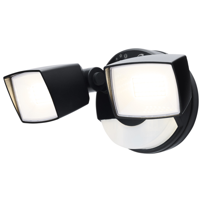 Satco LED Security Light with Nightlight - PIR Sensor - Dual Head - Field Selectable - Black Finish