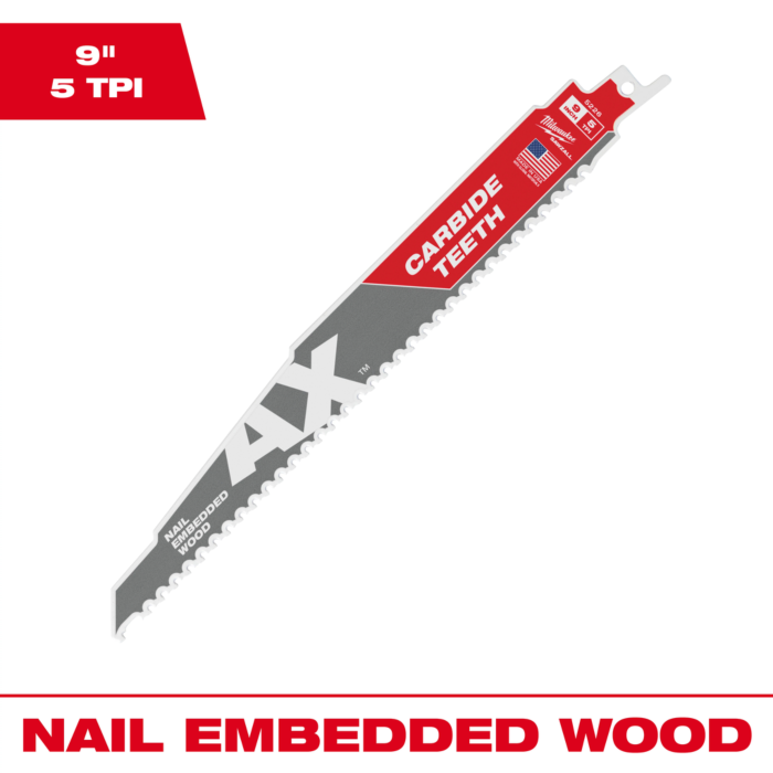 Milwaukee 9" 5 TPI AX™ with Carbide Teeth SAWZALL® Blade for Wood with Nails (1 PK)