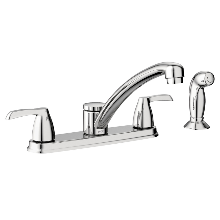 Moen Adler Chrome Two-Handle Low Arc Kitchen Faucet With Optional Knob Or Lever Handles