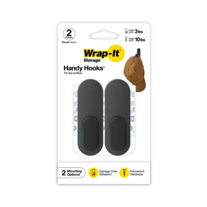 Wrap-It The Ian Handy Hooks (Black - 2pk) Medium