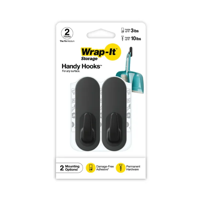 Wrap-It The Fin Handy Hooks (Black - 2pk) Medium
